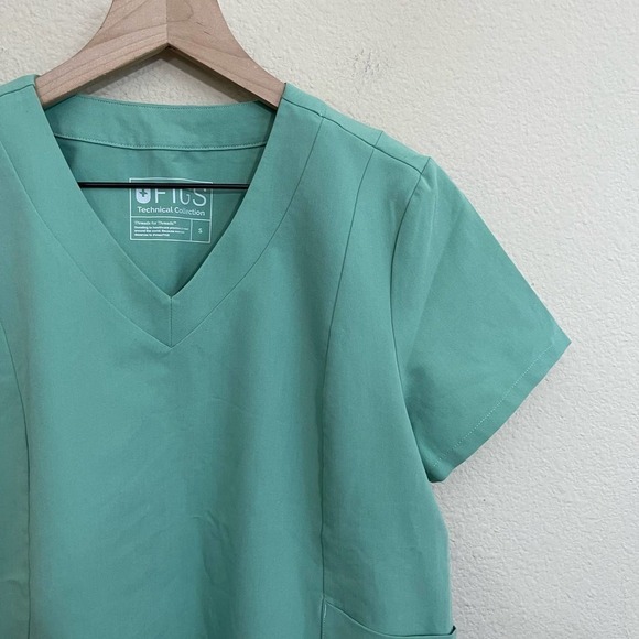 FIGS Katsina Side Pockets V-Neck Short Sleeve Scrub Top Jade Green Small - Picture 9 of 14